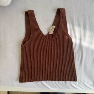 Brown Ribbed Knit Tank Top